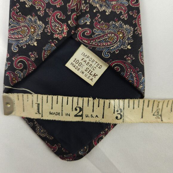 John Henry Black Paisley Silk Mens Tie 57.5" x 3.5" Made in the USA - Picture 5 of 6